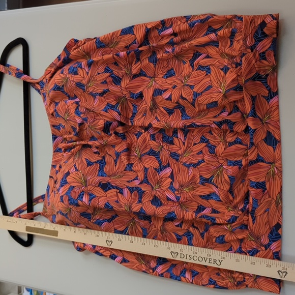 Lands End, orange and blue Lily pattern Blouson tankini top. 14 - Picture 5 of 10